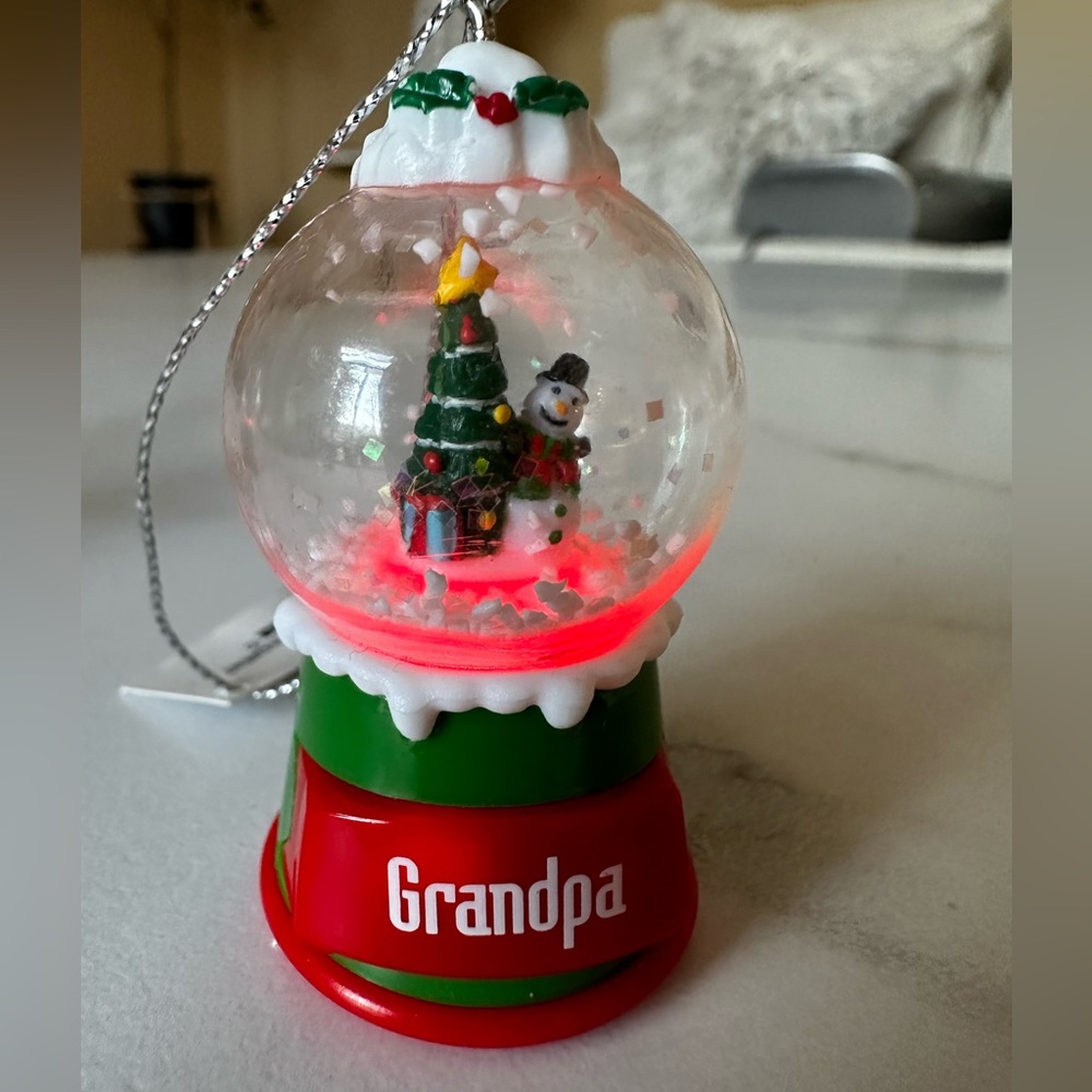 Grandma/Grandpa set Snow Globe Snowman Personalized Mini Christmas Ornaments.